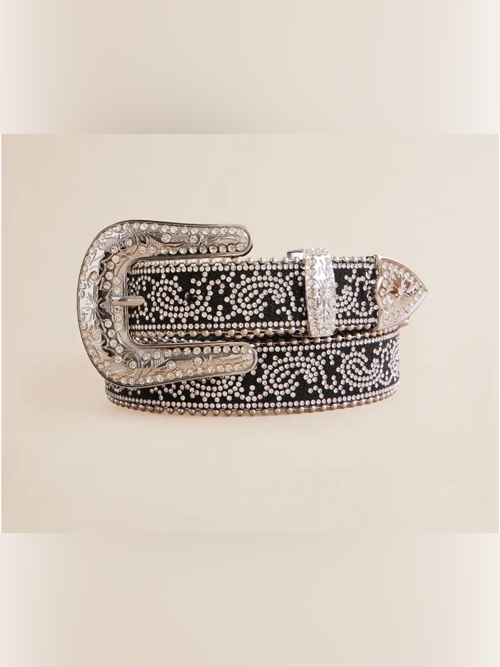 BKE Black Rhinestone Western Buckle Belt